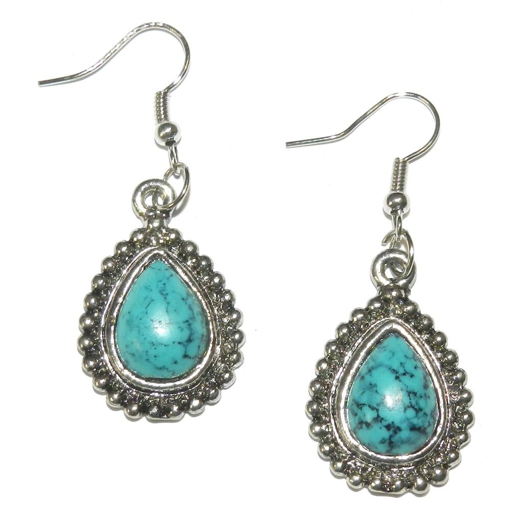 Blue Turquoise Style Silver Alloy Fishhook Dangle Fashion Earrings E224